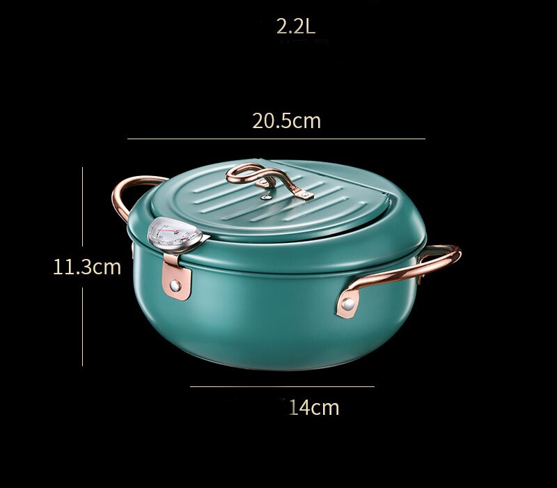 Wilona Huishoudelijke Temperatuur Gecontroleerde Japanse Tempura Kleine Rvs Friteuse Pot Friteuse Inductie Fornuis Cover Pot: Green20cm(2.2L)