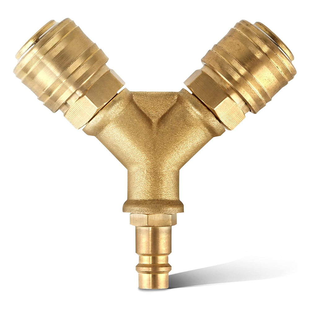 2-way Compressed Air Distributor Y Splitter 1/4 Inch Air Hose Quick Coupler Distributor With 2 Couplings Alloy Connector: Red
