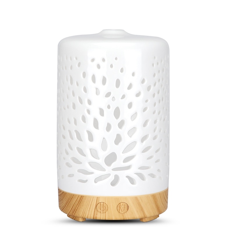 Difusor ultrasónico de cerámica para hogar, humidificador de aire, purificador, atomizador, difusor de aceites esenciales con luces nocturnas de 7 colores: US Plug