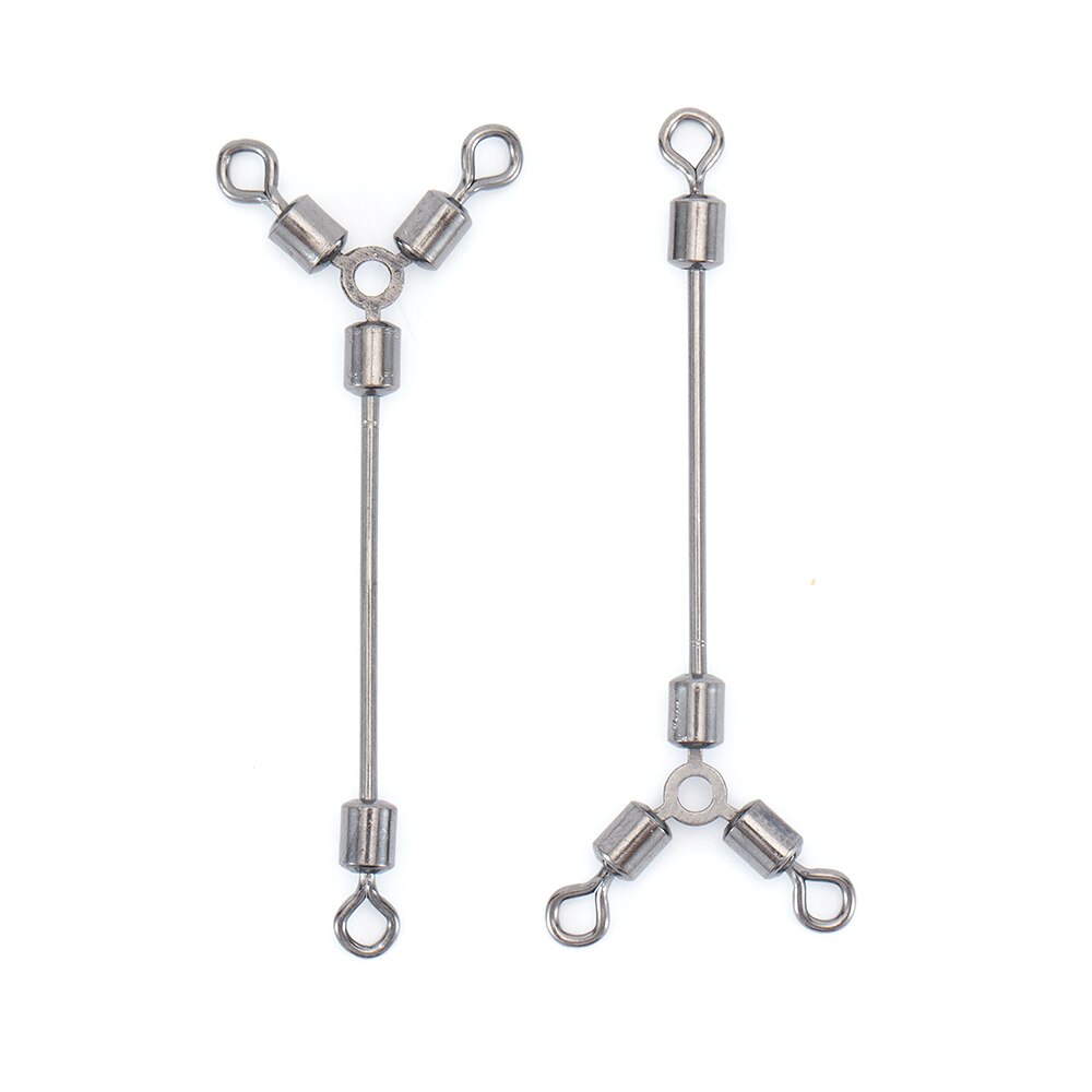 Rodamientos giratorios largos de 3 vías, anillos giratorios sólidos, Conector de gancho de acero giratorio, accesorios de gancho de pesca para barco de mar, 10 Uds.