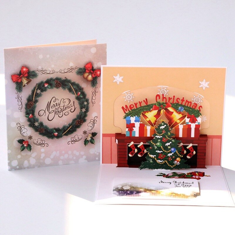 Creatieve kerstboom viering mooie kaart 3d stereo handgemaakte doos zegen kaart custom ice stad castl