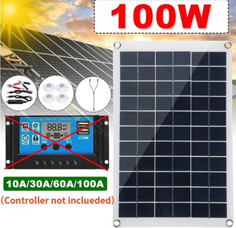 Vandtæt solpanel kit komplet solar charge controller 100w dual output usb fleksibel batteriopladning til solenergi kit: 42 x 28cm 100w