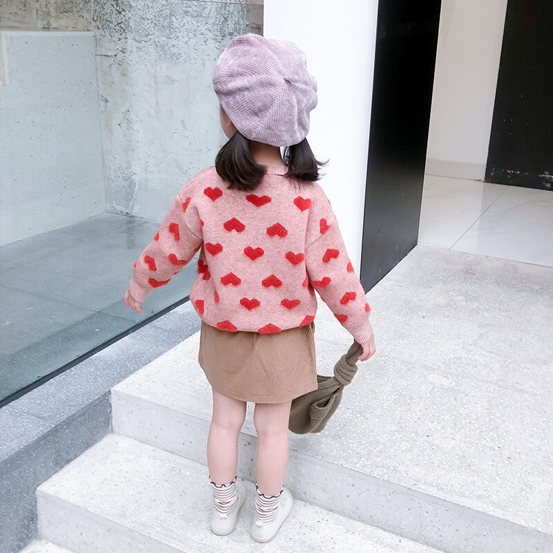 Baby Girls Sweater Spring Autumn Kids Cute Heart Print Knitwear Girls Pullover Sweater Knitted Sweater Children's Clothing