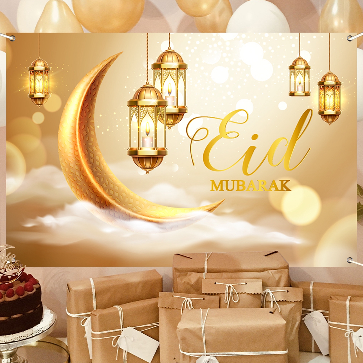 Eid Mubarak Backdrops Banner Flag Ramadan Decorations for Home Eid Al Adha Ramadan Kareem Islamic Muslim Party Decor Eid Mubarak