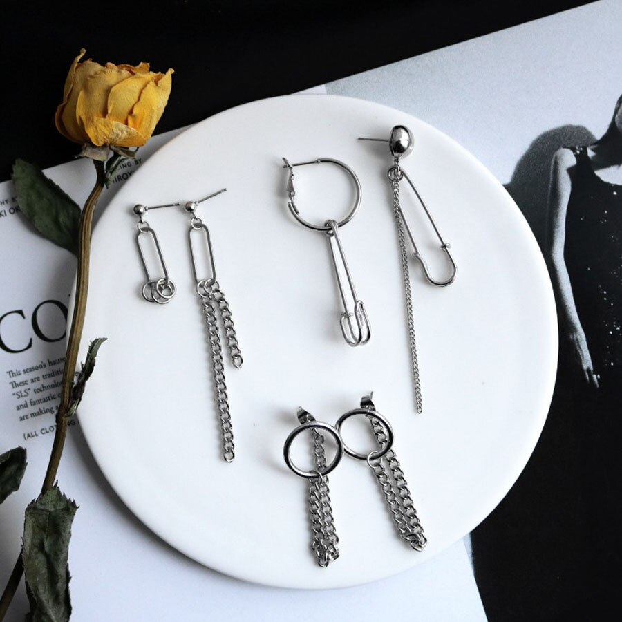 Punk Zilver Kleur Rvs Veer Kruis Oorbellen Voor Mannen Vrouwen Gothic Straat Lange Ketting Oorbellen Mannen Rock Sieraden