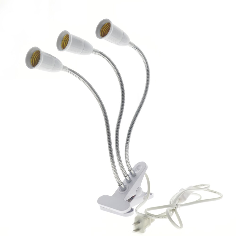 E27- fatning 1/2/3/5- hoved fleksibel lysclips med tænd/sluk-knap lampeholder til skrivebordslys led plantevækstpærer base eu-stik: 3 hoved