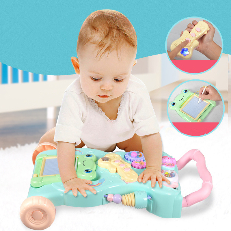 Baby Walker Baby First Steps Car Toddler Trolley Sit-to-Stand Walker for Kid's ABS Musical Walker with Adjustable Screw