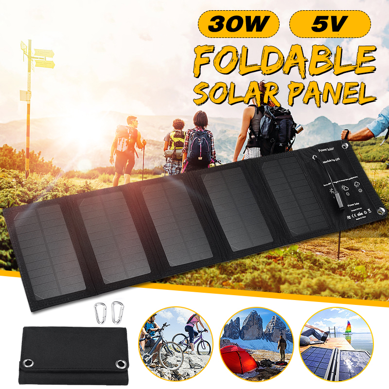 30w 5v vikbar solpanelladdare solkraftsbank för mobiltelefon camping utomhus