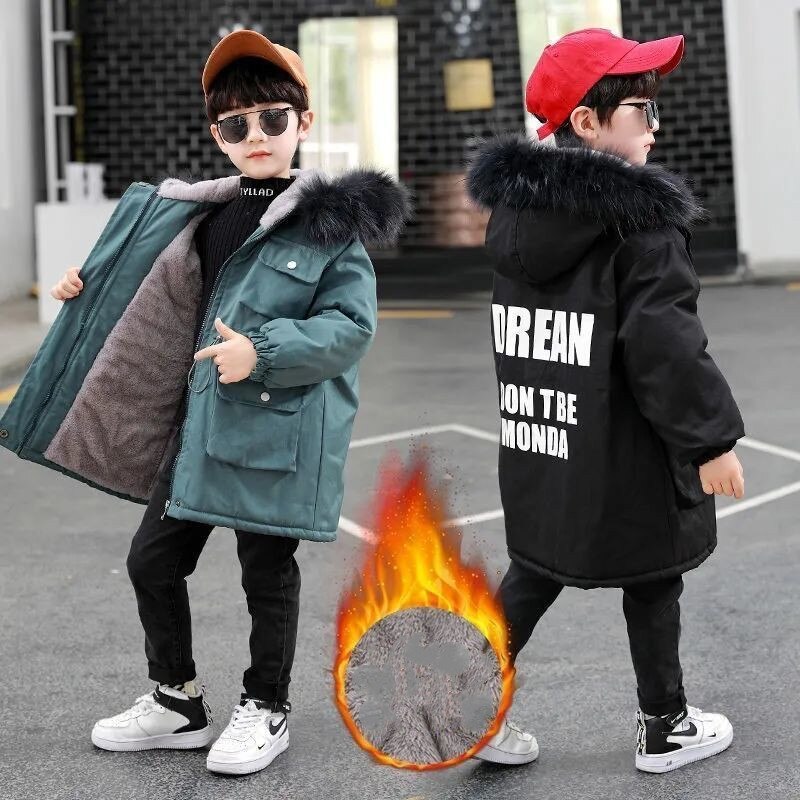 Meninos roupas 2021 novo inverno quente jaqueta crianças além de veludo grosso casacos preto azul com capuz jaquetas roupas adolescentes crianças outerwear