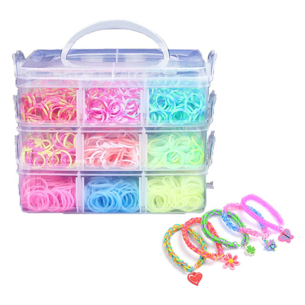 DIY Rainbow Rubber Bands Twist Loom Set Rubber Loom Bands Kits Friendship Bracelet Maker Making Kit For Kids Hand Made Ornaments