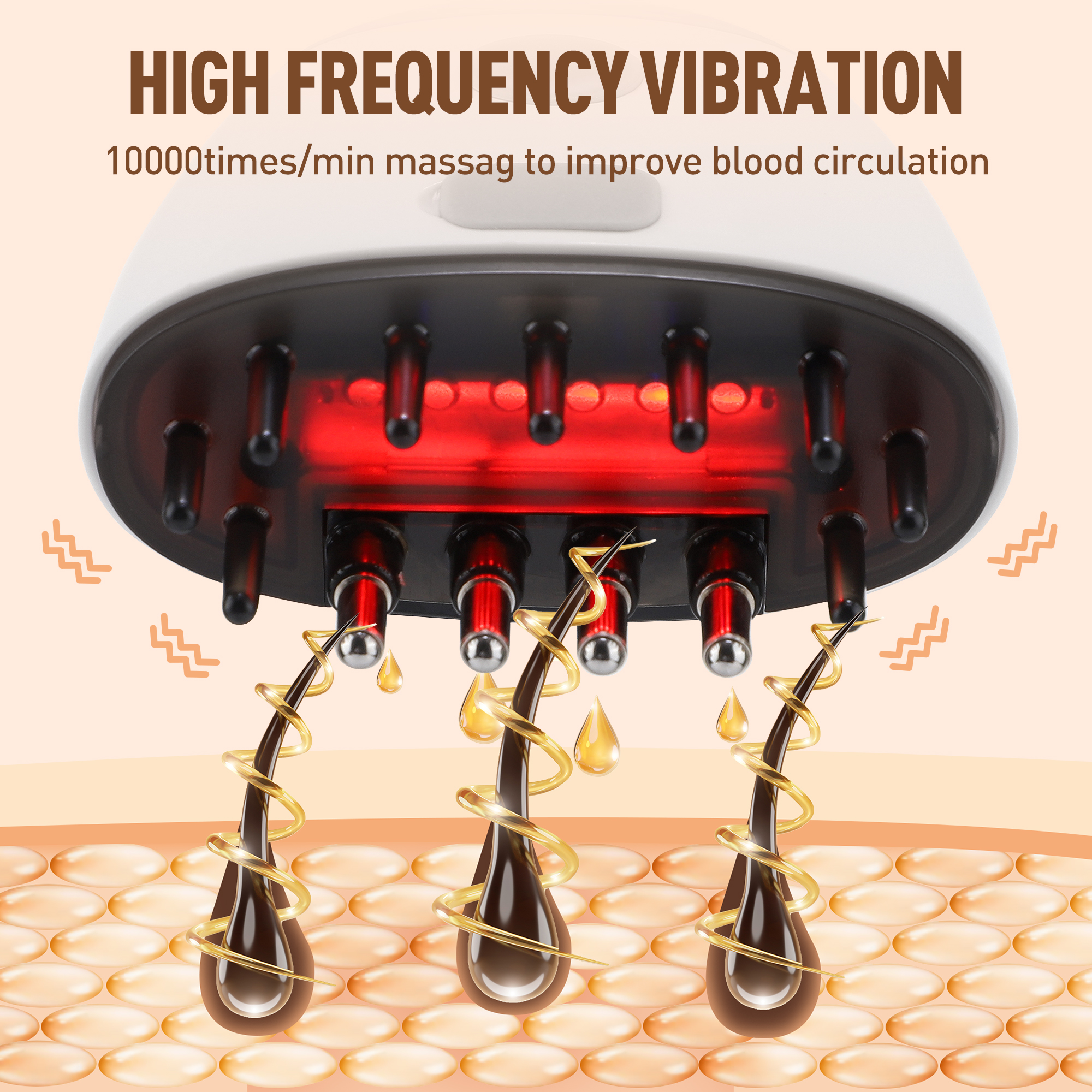 Elektrische Hoofdhuid Massage Borstel Rood Licht Therapie Haargroei Massage Kam Anti Haaruitval Vloeibare Olie Applicator Massager Gereedschap
