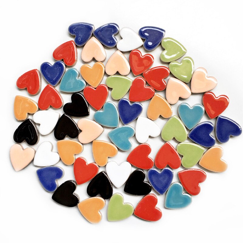 Mosaico de porcelana con forma de corazón, baldosa de 250g, fabricación de mosaico artesanal, azulejos de cerámica de 2,2x2,3x0,5 cm, 60 piezas (6 piezas x 10 colores)