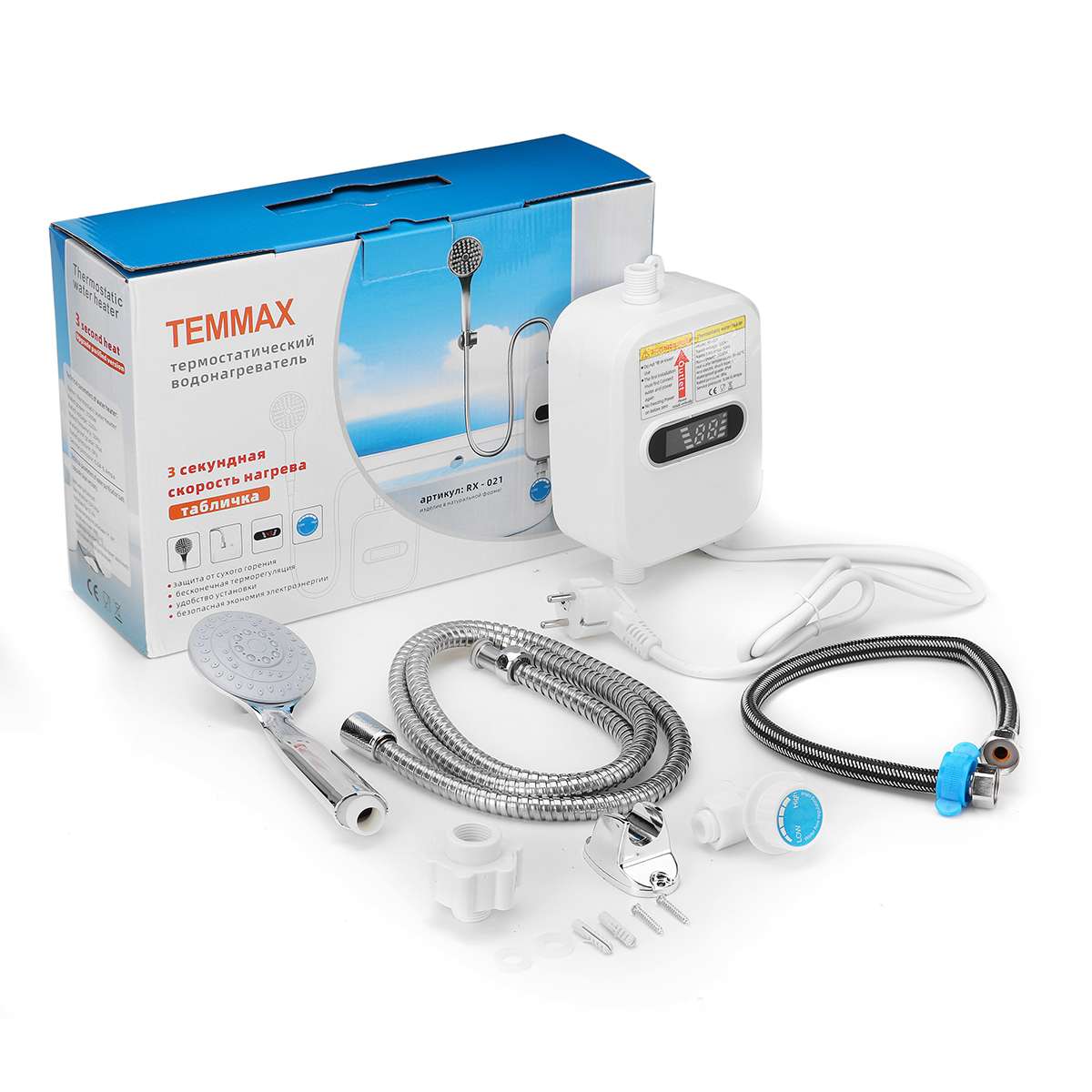 220V 3500W Mini Boiler Elektrische Tankless Huishoudelijke Badkamer Kraan Met Douchekop Lcd Temperatuur Display: Default Title