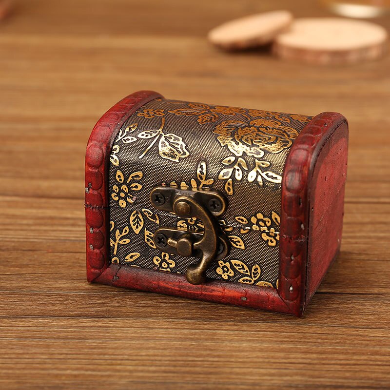 Retro Kleine Houten Opbergdoos Met Slot Bloem Patroon Sieraden Armband Make Holder Organizer Box Sieraden Schat Borst Case