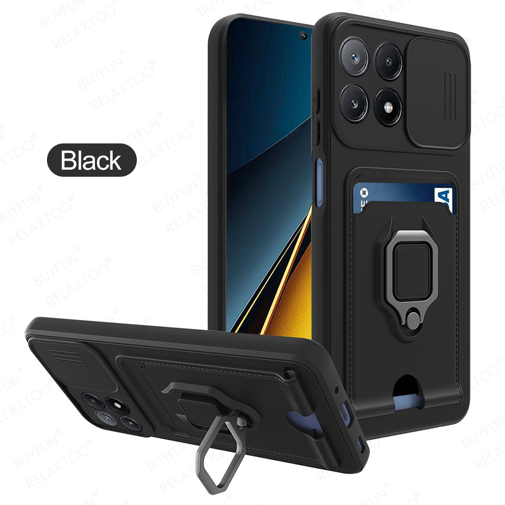 Slide Camera Lens Protection Case For Xiaomi Poco X6 Pro Card Slot Stand Holder Magnetic Cover Coque PocoX6 Little X6Pro X 6 5G: CANVAS / Beige