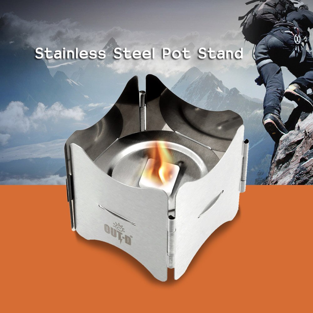Portable Folding Stainless Steel Pot Stand with Tray Solid Fuel Stove Stand with Copper Alloy Alcohol Stove