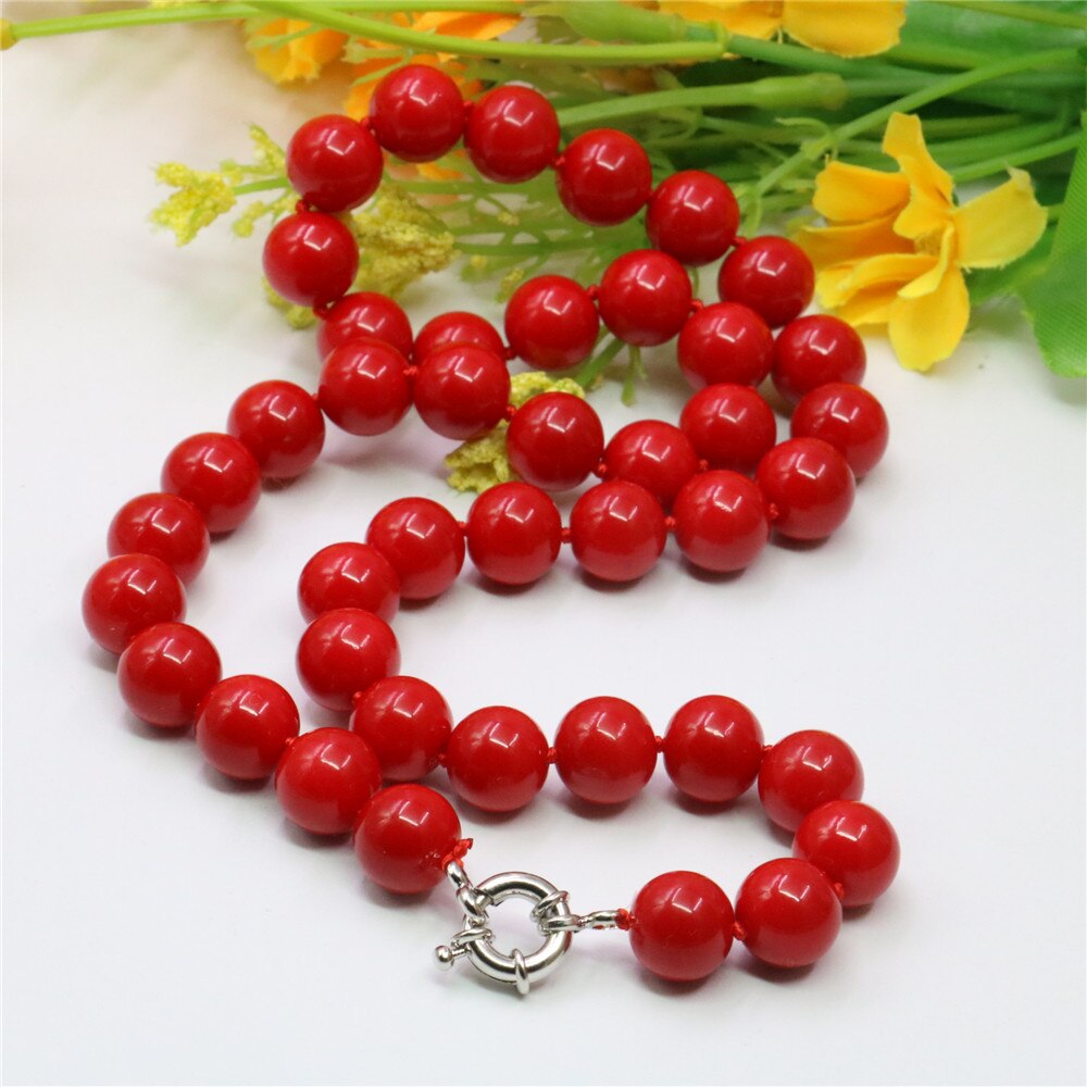 Leuke/Romantische Mode Mooie Kunstmatige Red Coral Ronde Kralen 8/10/12/14Mm Ketting Ketting choker Sleutelbeen Sieraden 18Inch Y780