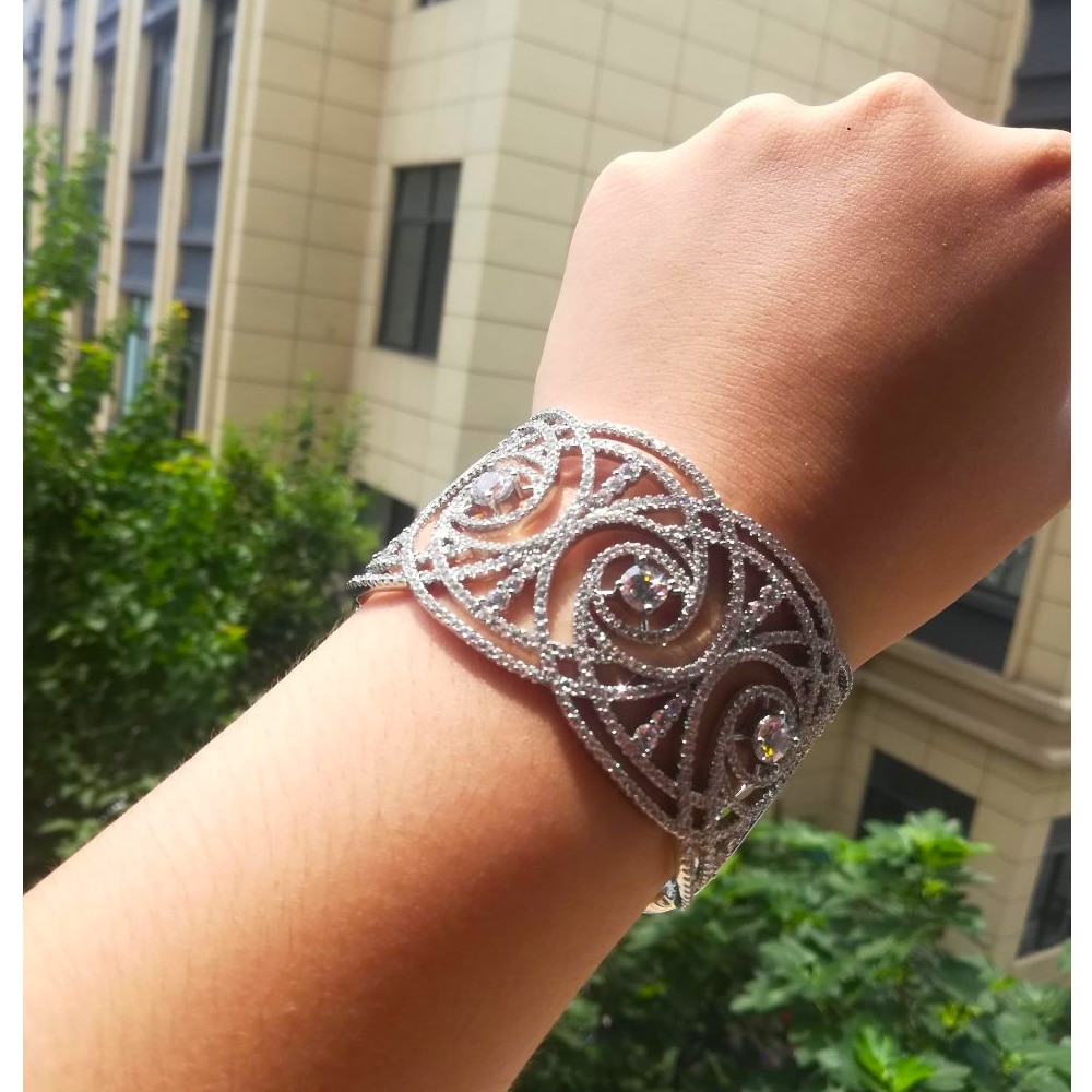 Missvikki luxo geométrico cz grande ampla aberta pulseira para o casamento feminino baguette arábia pulseira nupcial nobre jóias de alta qualidade
