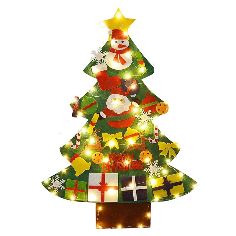Voelde Kerstboom, Diy Kerstboom Met Led String Lights Met Ornamenten Voor Kids Xmas Home Deur Muur