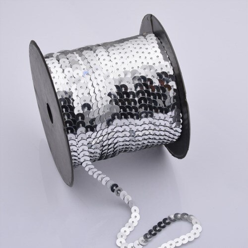 6mm lâche rond plat Sequin sur garniture couture Paillettes Paillettes ruban cordes pour vêtement accessoire bricolage artisanat Art décoration 5 yard: Silver