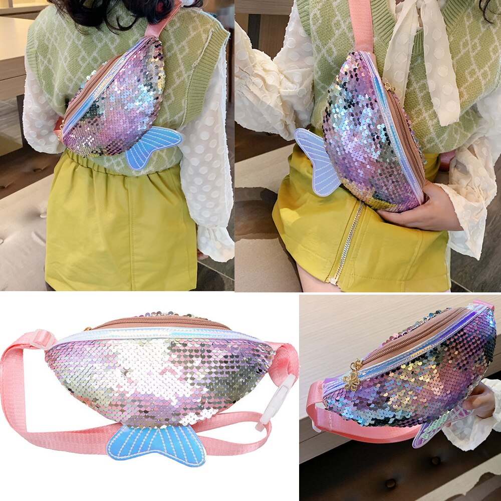 Neue Kinder Kinder Glitter Pailletten Taille Fanny-Pack Gürtel Tasche Reise Hüfte Bum Tasche Frauen Mädchen Kleine Geldbörse Brust Beutel