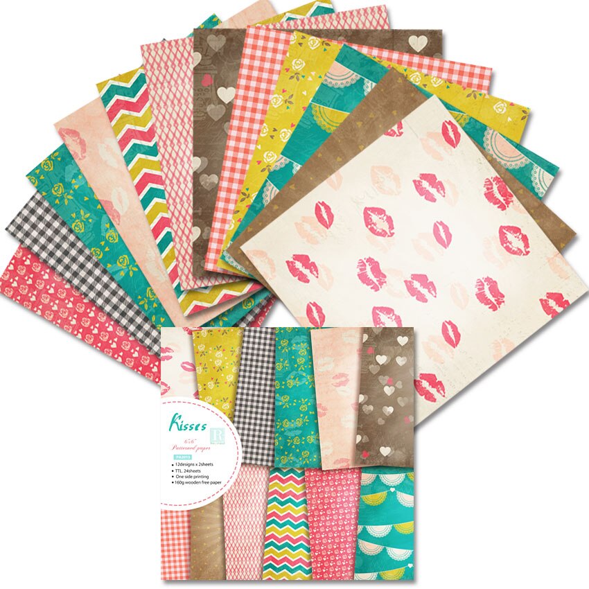 24 sheets 6"X6" Merry Bright Patterned Paper Pad Scrapbooking Paper Pack Handmade Paper Craft Background Pad Alinacraft: Kisses