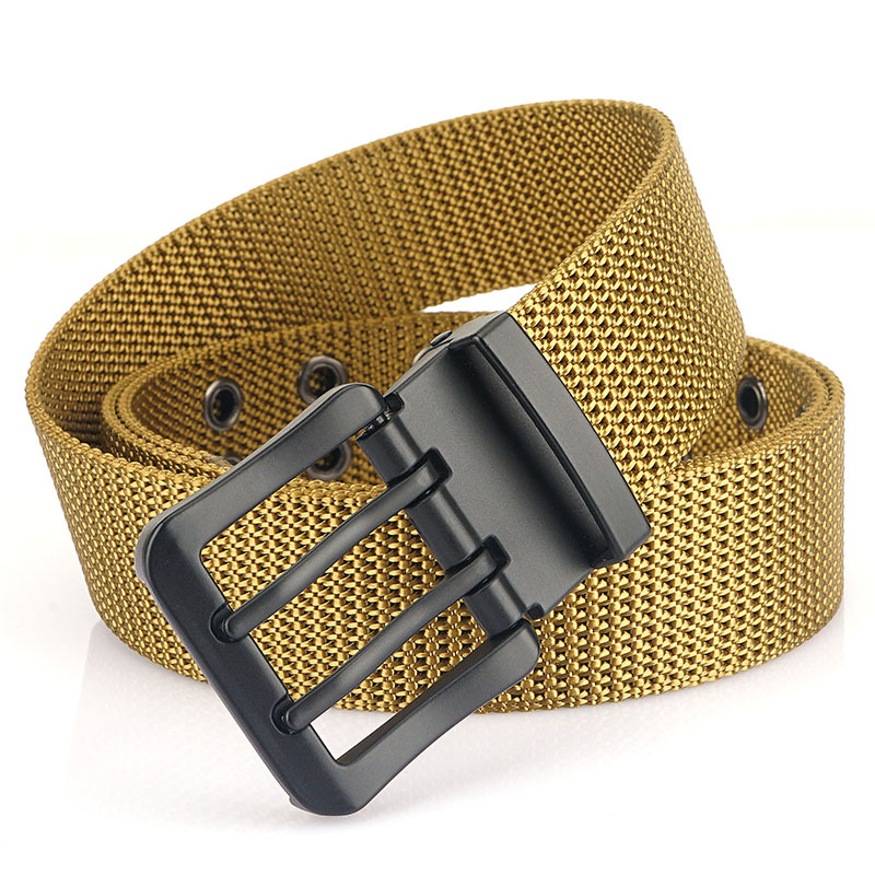 MEDYLA Classic Canvas Belt Men Metal Double Pin Buckle Casual Strap Belt for Men Strap MN3008: Red / 100cm
