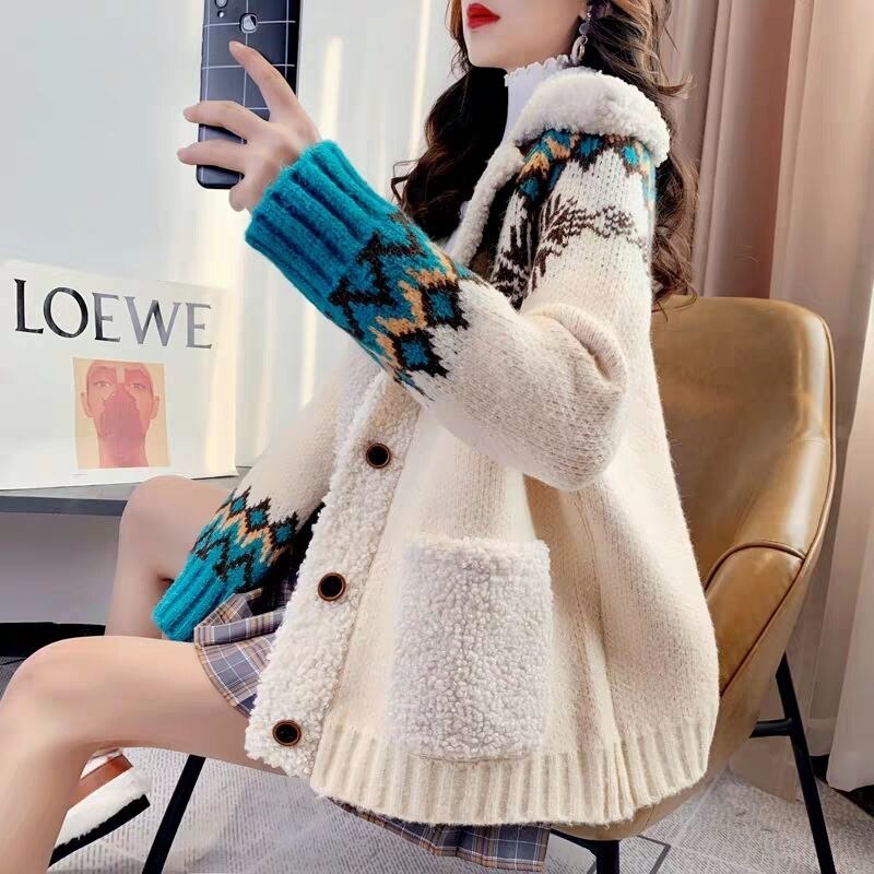 Multicolor Kerst Trui Vest Vrouwen Verdikte Winter Losse Gebreide Jas Pull Femme Jumper Dames Truien: White