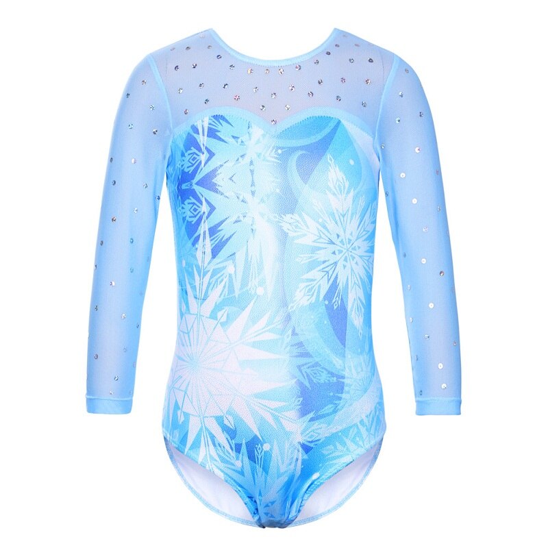 BAOHULU Mädchen Drei Viertel Hülse Ballett trikot Pailletten Schneeflocke Gymnastik Trikot Ballett Trikots für Mädchen Lila Karosserie: B213 SnowflakeBlue / 10A