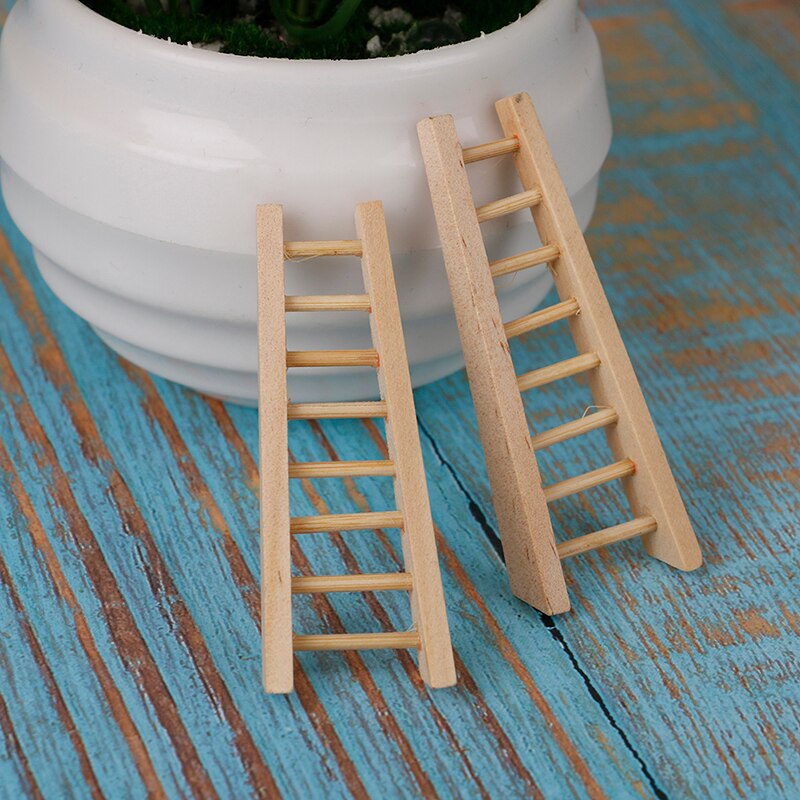 1 stuk Houten DIY Mini Stap Ladder Fairy Garden Miniaturen Poppenhuisminiaturen Ornament Decoratie Meubels Speelgoed