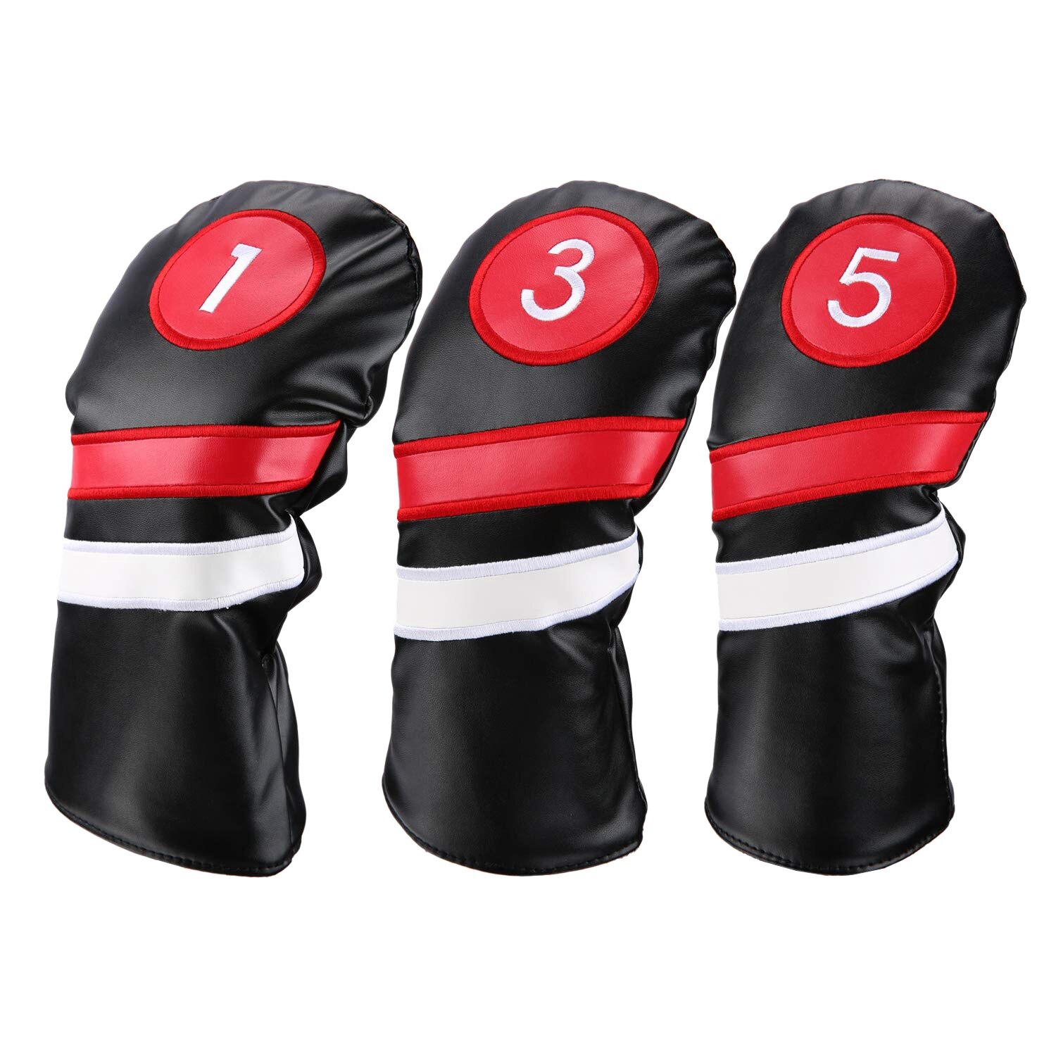 Golf headcovers 3 stuks/set driver fairway wood headcovers zwart rood vintage  pu 1 3 5 driver: Default Title