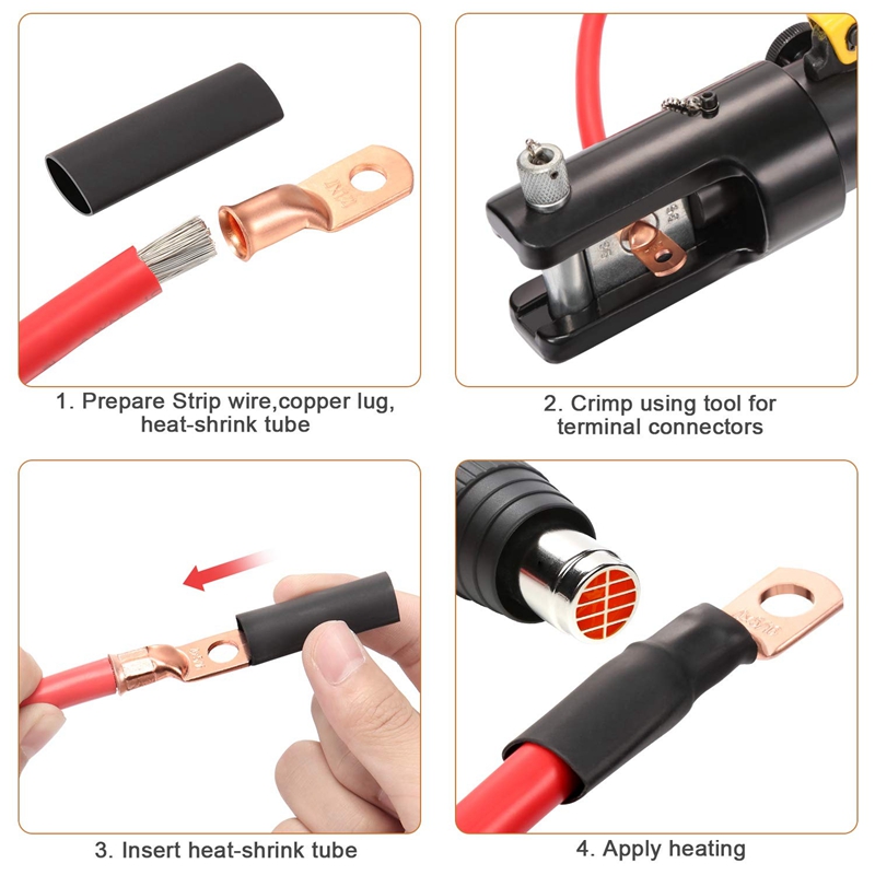 AWG2X1/2 Copper Wire Lug Ring Terminal Connector Battery Cable End Heat Shrinkable Tube Classification Kit