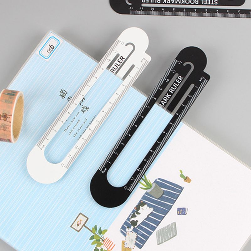 12cm Paperclip Bookmark Ruler Metal Black White Markers Drawing Ruler Measuring Ruler Scale Tool 1014