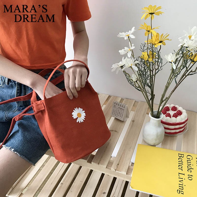 2020Gänseblümchen Stickerei Frauen Mini Leinwand Umhängetasche Kleine Handtasche Totes Damen lässig Jahrgang Geldbörse Tuch Eimer Tasche Für Mädchen