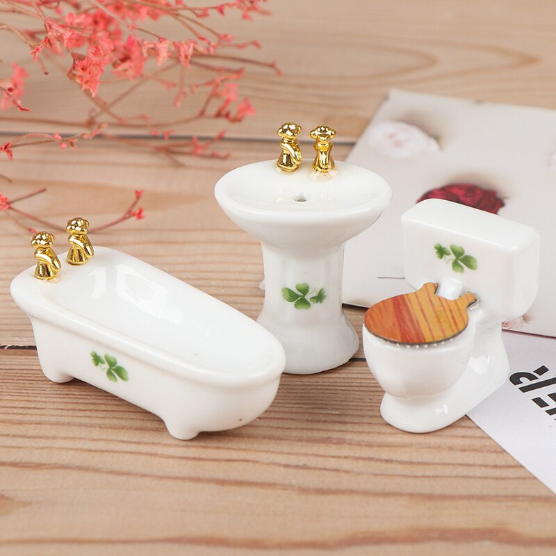 1Set(3pcs) 1/24 Dollhouse Miniature Bathroom Set Ceramic Bathtub Toilet for Dolls House Furniture Play Toy 3Styles
