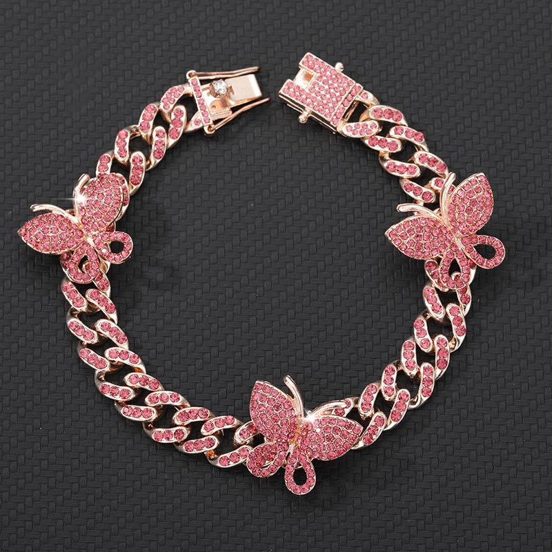 Cz Zirkoon Vlinder Enkelband Cubaanse Link Chain Enkelbanden Voor Vrouwen Brede Voet Armbanden Boho Strand Sieraden