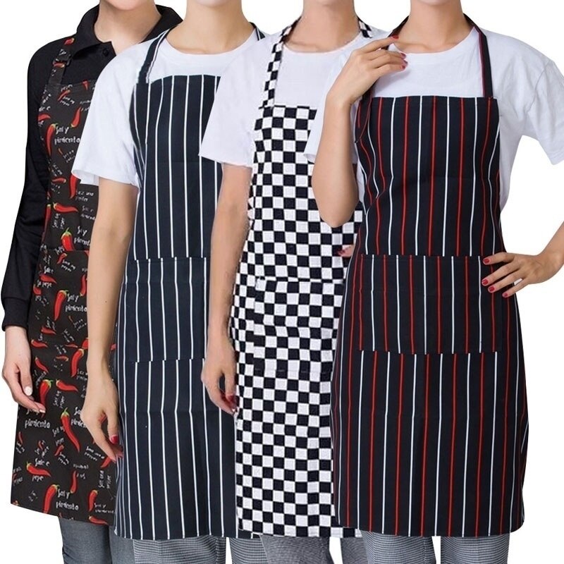 Delantal para Chef de cocina para hombre y mujer, vestido con 2 bolsillos, estilo Simple, para camarero y restaurante