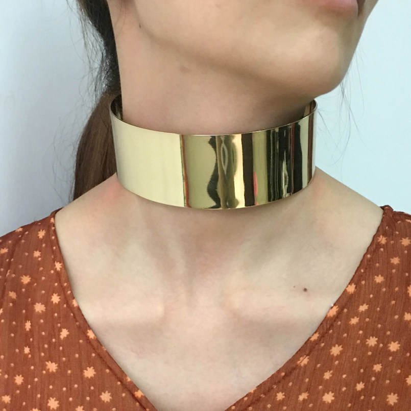 MANILAI Punk Alloy Torque Choker Necklaces For Women Maxi Jewelry Big Collar Statement Necklace Collier Femme: Gold 4958N