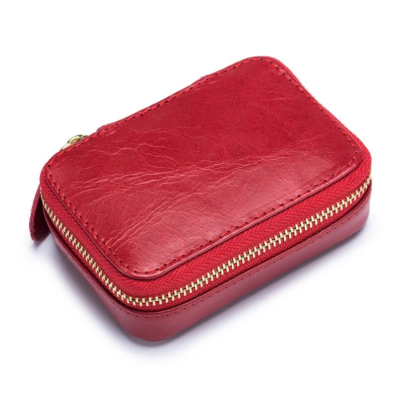 Vrouwen Mini Reizen Lippenstift Make-Up Tas Met Spiegel Vrouwelijke Casual Cosmetische Houder Portemonnee Effen Kleur Toilettas Organizer Bag: Wine red