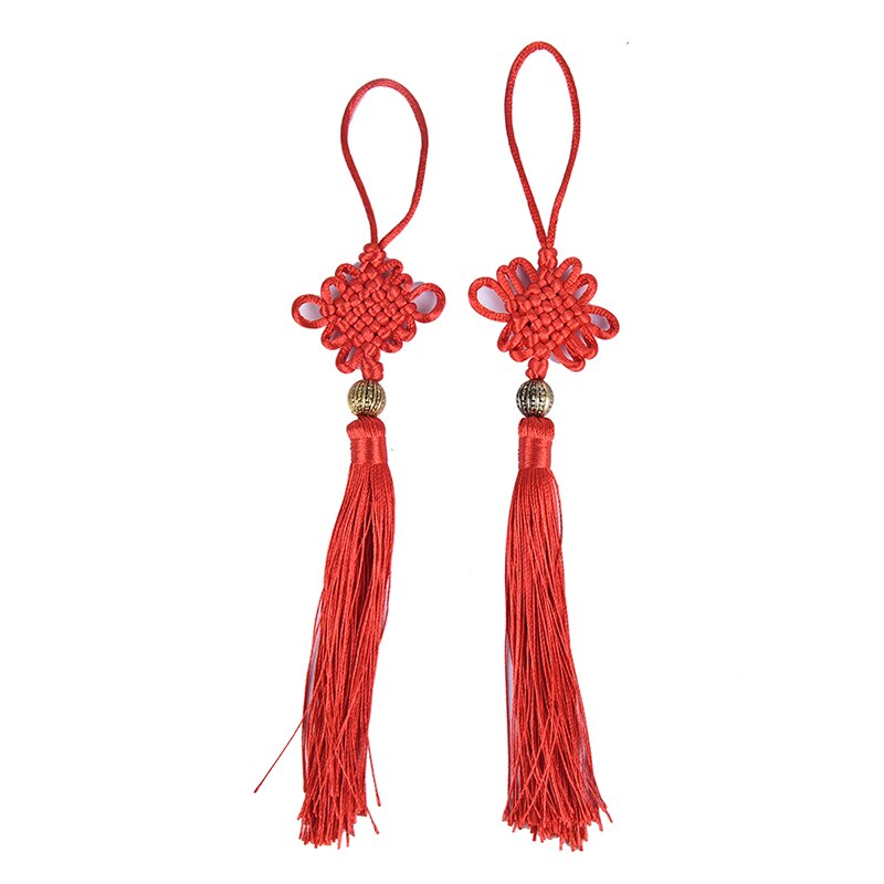 2PC Gold Beads Chinese Knot Tassel Home Textile Curtain Garment Sewing Macrame Decoration Pendant DIY Jewelry Accessories: Red
