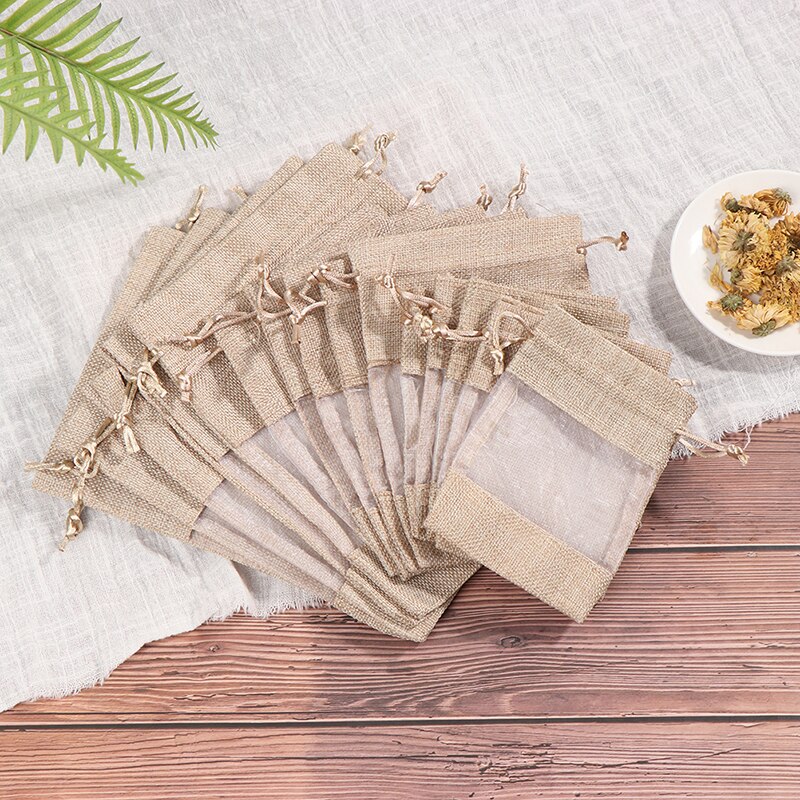 5 stuks kerst raam sieraden trekkoord zakje trekkoord jute linnen bundel zak jute zak snoep opbergzakken