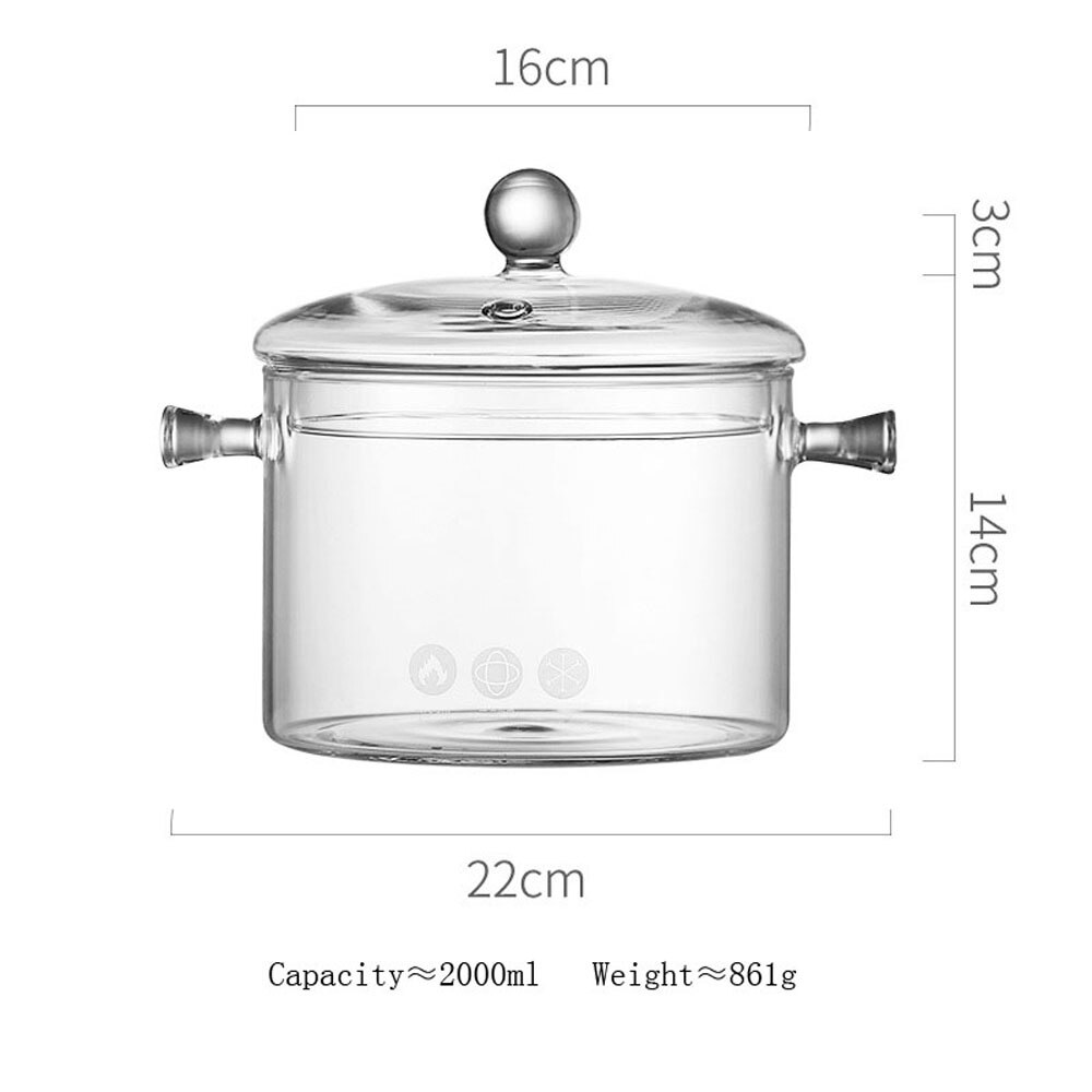 Glass Saucepan Stove Pot Transparent Borosilicate Glass Cooking Pot Stockpot Heat Resistant Boil Water Noodles Bowl Soup Cooker: 2000mL
