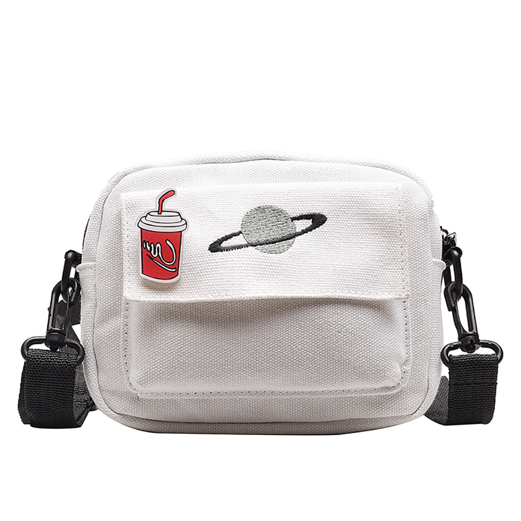 Sac femme extérieur fermeture éclair toile sac de messager Sport arc-en-ciel hip hop sac adolescent filles voyage téléphone sac à main torebka damska: Black