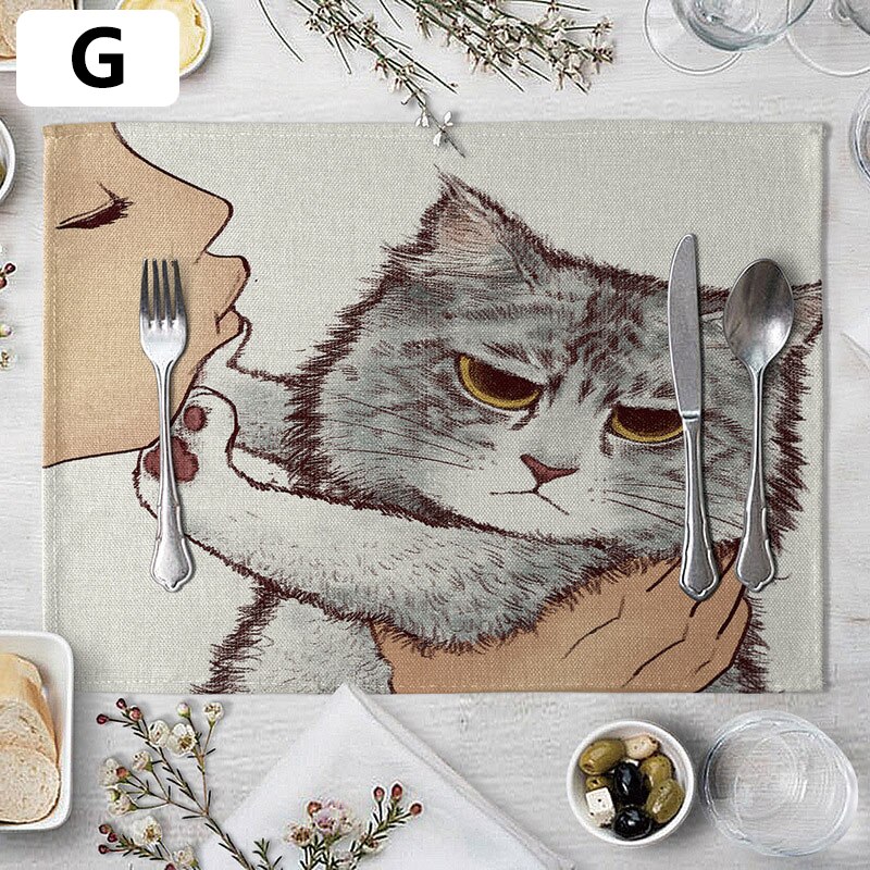 European style cute cat table mat cat style heat-proof mat placemat plate and bowl mat pot mat heat-proof mat: G