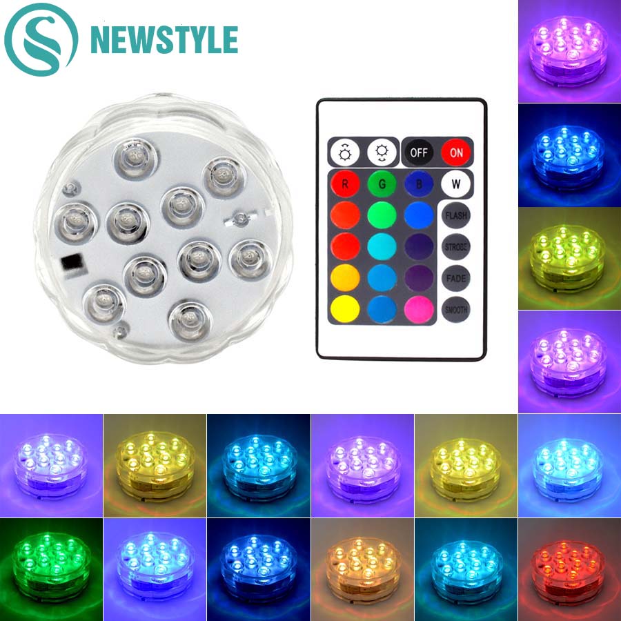 10 LED RGB Onderwater Licht Vijver Dompelpompen IP67 Waterdichte Outdoor Zwembad Licht Battery Operated voor Vaas Wedding Party