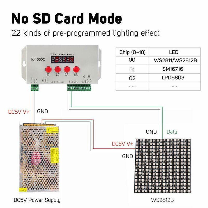 K-1000C LED Strip Program Controller 2048 Pixels WS2812B APA102C SK6812 WS2811 5V 24V SD Card Controller Led Pixel Controller