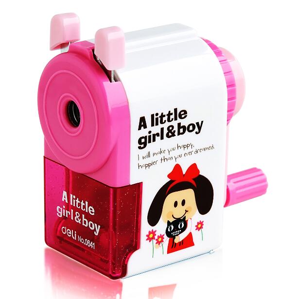 Afilador de lápiz con manivela Deli 0641, máquina coreana, artículos de papelería para estudiantes,: pink Pattern is rand