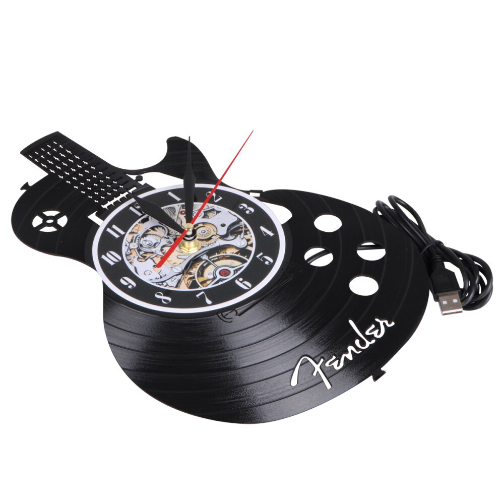 1pc Wall Clock Stylish Vinyl Record Wall Clock Decorative Wall Clock Living Room Wall Hanging Clock Guitar Shape Wall Clock