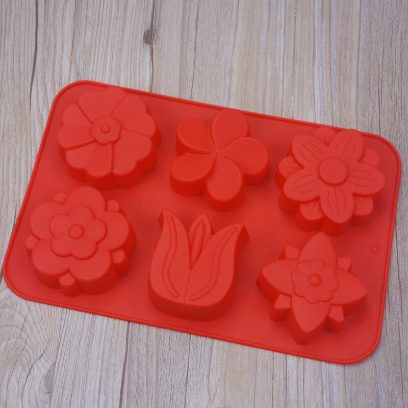 Tulp Bloem 6 Holte Zeep Mal Cakevorm Handgemaakte Craft Siliconen Mallen Voor Zeep Maken Diy Cake Decoratie Bakken Tools