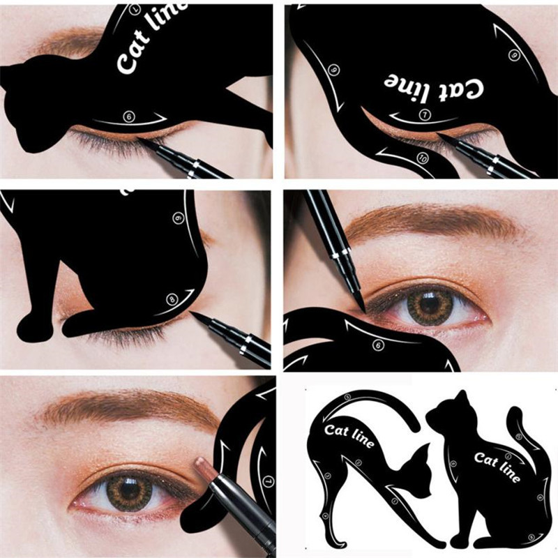 2Pcs Vrouwen Kat Lijn Pro Eye Make-Up Tool Eyeliner Stencils Template Shaper Model Cat Eye Eyeliner Kaart &